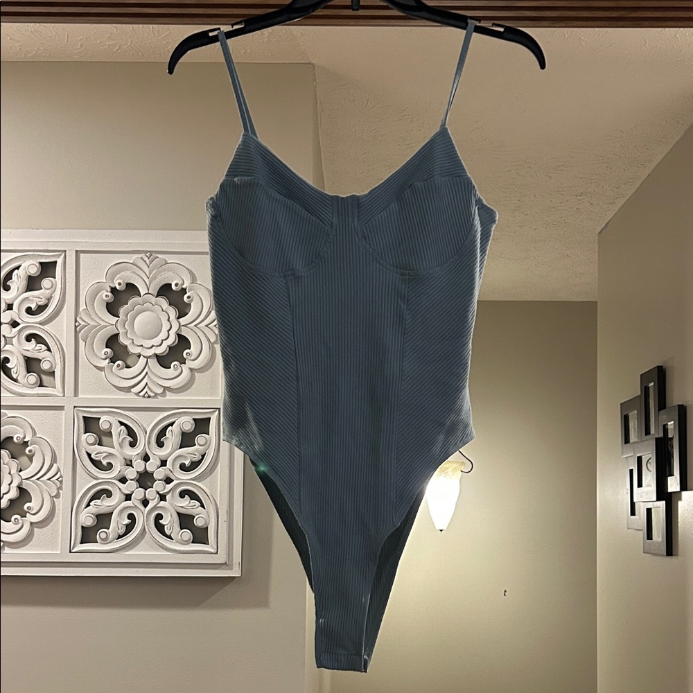 SHEIN Blue Ribbed Bodysuit